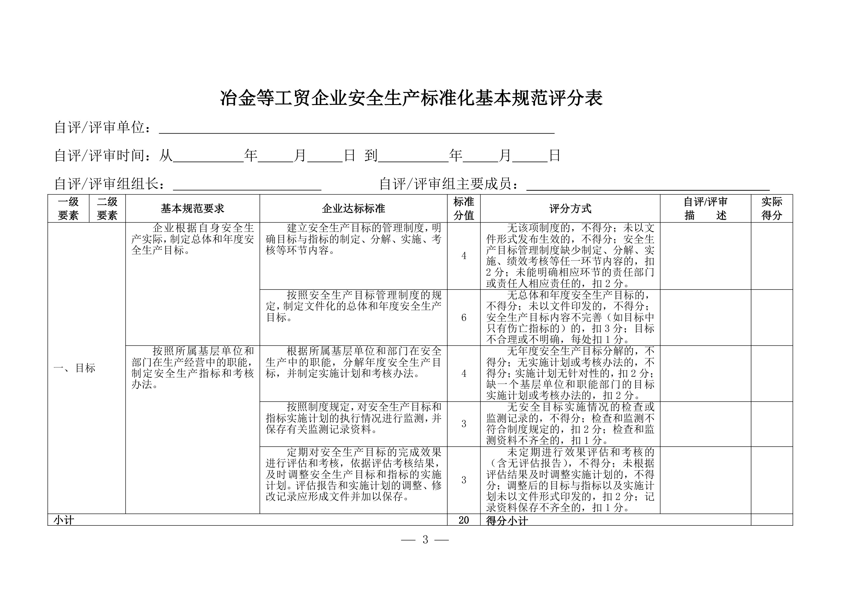 参考资料：冶金等工贸企业安全生产标准化基本规范评分细则 - 第 3 页